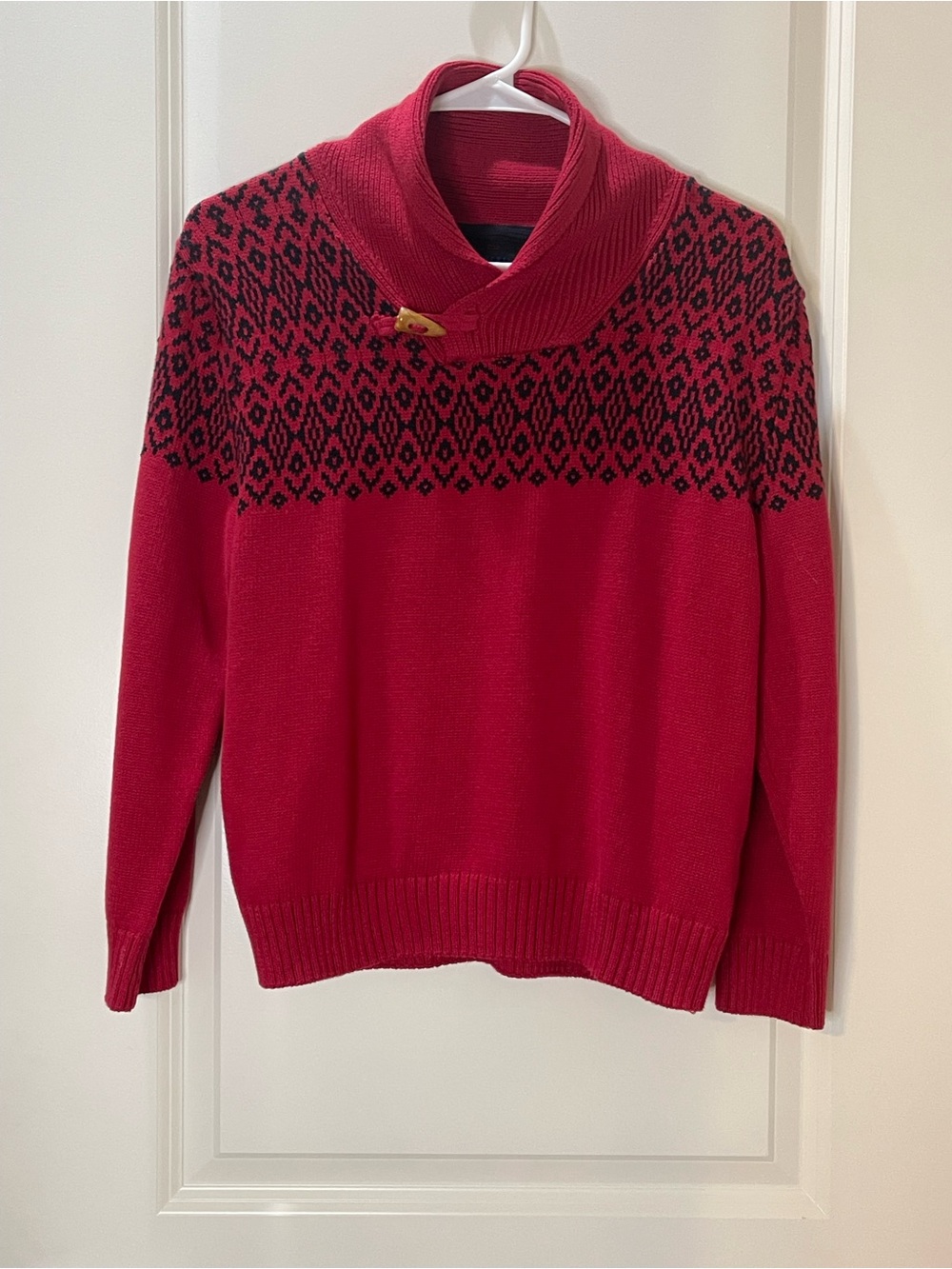 Gioberti Red Shawl Collar Sweater w/Patterned Yoke & Toggle Closure